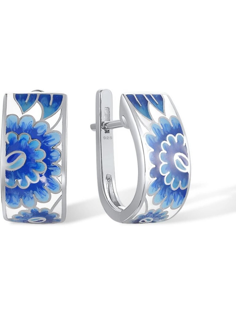 925 Sterling Silver Enamel Dangle Earrings with Unique Pattern - Elegant Jewelry